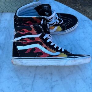 Vans Black High-Tops with Vibrant Flame Design